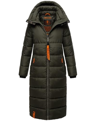 Navahoo Damen Winterjacke langer Winter Mantel Winter Jacke gesteppt warmer Steppmantel B926 [B926-Kristall-D-Olive-Gr.L] von Navahoo