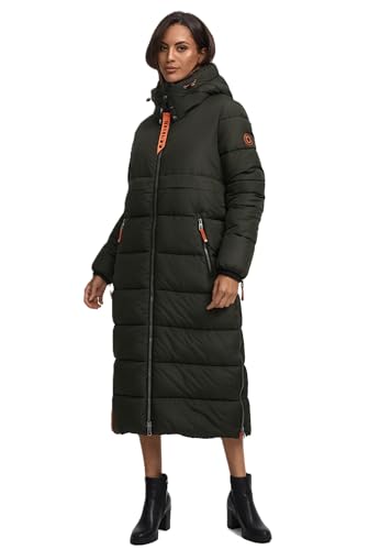 Navahoo Damen Winterjacke langer Winter Mantel Winter Jacke gesteppt warmer Steppmantel B926 [B926-Kristall-D-Olive-Gr.XL] von Navahoo