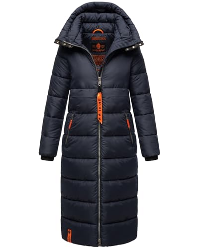 Navahoo Damen Winterjacke langer Winter Mantel Winter Jacke gesteppt warmer Steppmantel B926 [B926-Kristall-Navy-Gr.S] von Navahoo