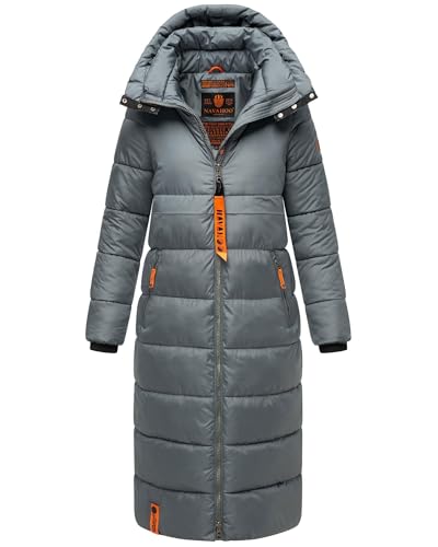 Navahoo Damen Winterjacke langer Winter Mantel Winter Jacke gesteppt warmer Steppmantel B926 [B926-Kristall-Stor-Blue-Gr.M] von Navahoo