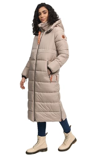 Navahoo Damen Winterjacke langer Winter Mantel Winter Jacke gesteppt warmer Steppmantel B926 [B926-Kristall-Taupe-Gr.M] von Navahoo