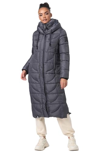 Navahoo Damen Winterjacke langer Wintermantel Winter Stepp Jacke Parka warm B972 [B972-Waffel-Anthrazit-Gr.S] von Navahoo