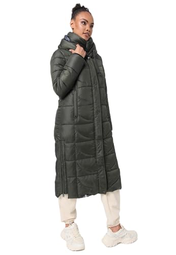 Navahoo Damen Winterjacke langer Wintermantel Winter Stepp Jacke Parka warm B972 [B972-Waffel-Dark-Olive-Gr.L] von Navahoo