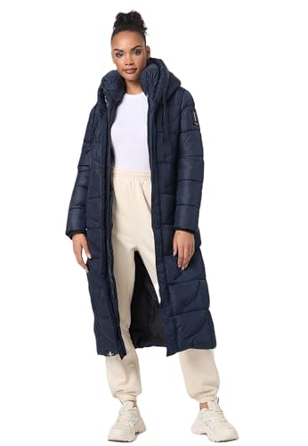 Navahoo Damen Winterjacke langer Wintermantel Winter Stepp Jacke Parka warm B972 [B972-Waffel-Navy-Gr.M] von Navahoo