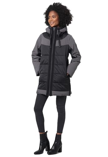 Navahoo Damen Winterjacke mit Kapuze Steppjacke B969 [B969-Samtkatz-Schwarz-Gr.XL] von Navahoo