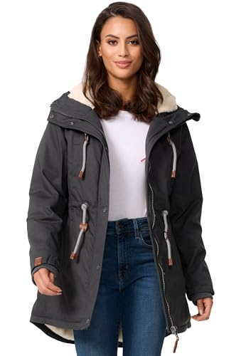 Navahoo Damen Winterjacke mit Teddyfell Winter Jacke warm gefüttert B991 [B991-Ireliaa-Anthrazit-Gr.XXL] von Navahoo