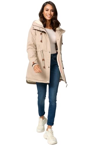 Navahoo Damen Winterjacke mit Teddyfell Winter Jacke warm gefüttert B991 [B991-Ireliaa-Beige-Gr.L] von Navahoo