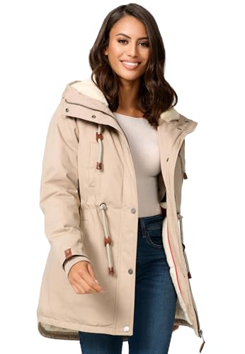 Navahoo Damen Winterjacke mit Teddyfell Winter Jacke warm gefüttert B991 [B991-Ireliaa-Beige-Gr.L] von Navahoo
