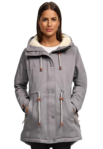 Navahoo Damen Winterjacke mit Teddyfell Winter Jacke warm gefüttert B991 [B991-Ireliaa-Grey-Gr.L] von Navahoo
