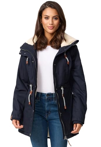 Navahoo Damen Winterjacke mit Teddyfell Winter Jacke warm gefüttert B991 [B991-Ireliaa-Navy-Gr.XS] von Navahoo