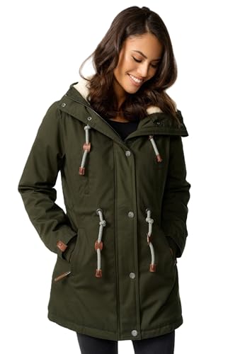 Navahoo Damen Winterjacke mit Teddyfell Winter Jacke warm gefüttert B991 [B991-Ireliaa-Olive-Gr.L] von Navahoo