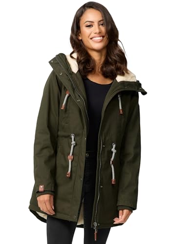 Navahoo Damen Winterjacke mit Teddyfell Winter Jacke warm gefüttert B991 [B991-Ireliaa-Olive-Gr.XXL] von Navahoo