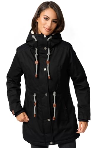 Navahoo Damen Winterjacke mit Teddyfell Winter Jacke warm gefüttert B991 [B991-Ireliaa-Schwarz-Gr.M] von Navahoo