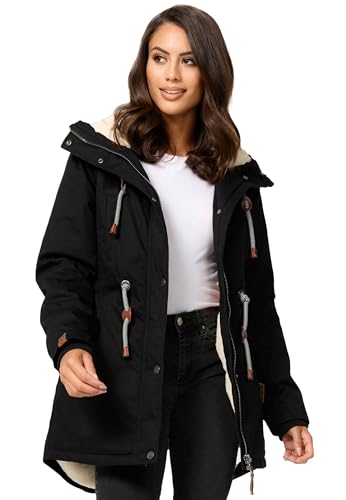 Navahoo Damen Winterjacke mit Teddyfell Winter Jacke warm gefüttert B991 [B991-Ireliaa-Schwarz-Gr.S] von Navahoo