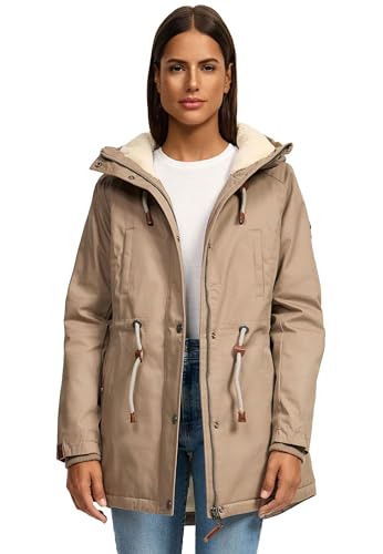 Navahoo Damen Winterjacke mit Teddyfell Winter Jacke warm gefüttert B991 [B991-Ireliaa-Taupe-Grey-Gr.L] von Navahoo