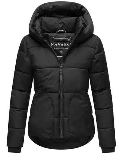 Navahoo Damen Winterjacke warme Kurze Steppjacke mit reflektierenden Details, Verstellbarer Kapuze und hohem Kragen Lachperle XIV Black Gr. M von Navahoo