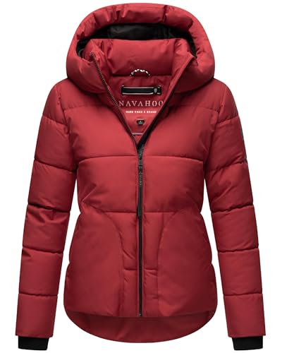 Navahoo Damen Winterjacke warme Kurze Steppjacke mit reflektierenden Details, Verstellbarer Kapuze und hohem Kragen Lachperle XIV Dark Red Gr. XL von Navahoo