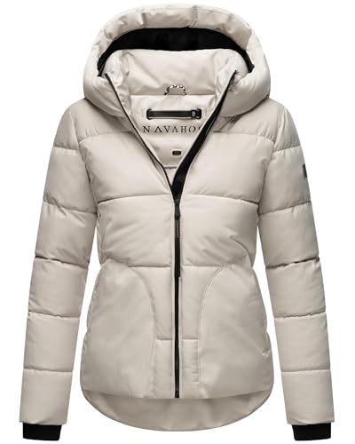 Navahoo Damen Winterjacke warme Kurze Steppjacke mit reflektierenden Details, Verstellbarer Kapuze und hohem Kragen Lachperle XIV Light Grey Gr. L von Navahoo