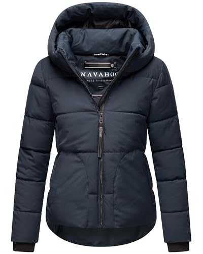 Navahoo Damen Winterjacke warme Kurze Steppjacke mit reflektierenden Details, Verstellbarer Kapuze und hohem Kragen Lachperle XIV Navy Gr. XL von Navahoo