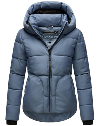 Navahoo Damen Winterjacke warme Kurze Steppjacke mit reflektierenden Details, Verstellbarer Kapuze und hohem Kragen Lachperle XIV Stormy Blue Gr. L von Navahoo