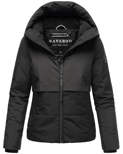 Navahoo Damen Winterjacke warme Steppjacke mit Fleece-Innenfutter und Kapuze Liebesküken XIV Black Gr. S von Navahoo