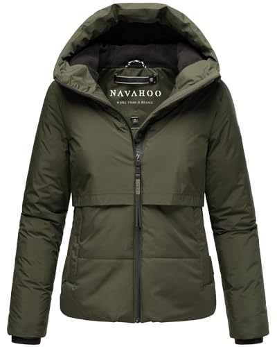 Navahoo Damen Winterjacke warme Steppjacke mit Fleece-Innenfutter und Kapuze Liebesküken XIV Dark Olive Gr. M von Navahoo