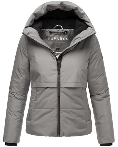 Navahoo Damen Winterjacke warme Steppjacke mit Fleece-Innenfutter und Kapuze Liebesküken XIV Grey Gr. XL von Navahoo