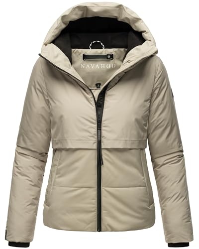 Navahoo Damen Winterjacke warme Steppjacke mit Fleece-Innenfutter und Kapuze Liebesküken XIV Pebble Grey Gr. L von Navahoo