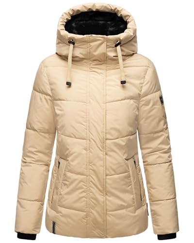 Navahoo Damen Winterjacke warme Steppjacke mit Kapuze und abnehmbaren Kunstfell-Kragen Sag ja XIV Beige Gr. XL von Navahoo