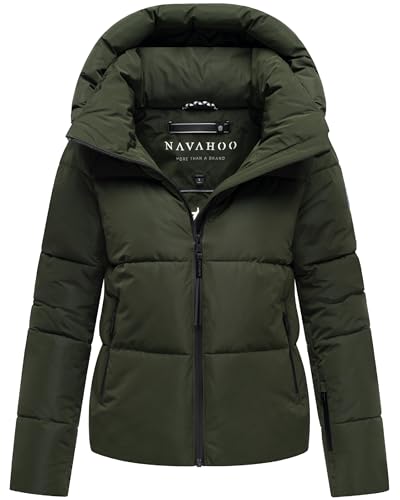 Navahoo Damen Winterjacke warme Steppjacke mit abnehmbarer Kapuze Frostherz XIV Dark Olive Gr. M von Navahoo