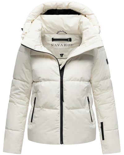Navahoo Damen Winterjacke warme Steppjacke mit abnehmbarer Kapuze Frostherz XIV Offwhite Gr. XS von Navahoo