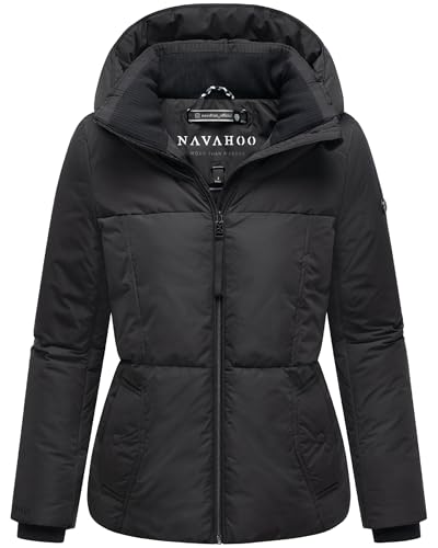 Navahoo Damen Winterjacke warme Steppjacke mit großer Kapuze Flüsterfee 14 Black Gr. S von Navahoo