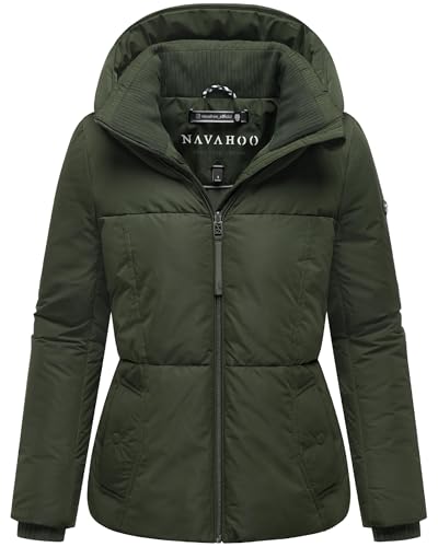 Navahoo Damen Winterjacke warme Steppjacke mit großer Kapuze Flüsterfee 14 Dark Olive Gr. L von Navahoo
