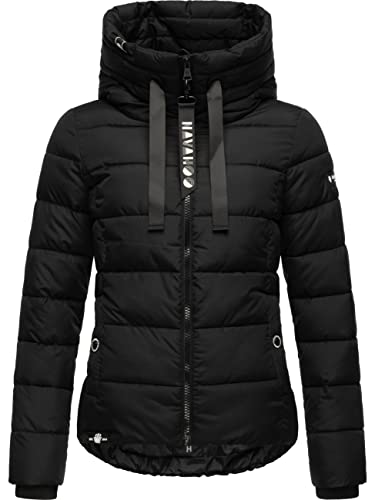Navahoo Damen Winterjacke warme Steppjacke mit hohem Kragen und Verstellbarer Kapuze Amayaa Black Gr. XXL von Navahoo