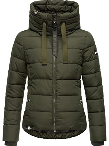 Navahoo Damen Winterjacke warme Steppjacke mit hohem Kragen und Verstellbarer Kapuze Amayaa Olive Gr. M von Navahoo