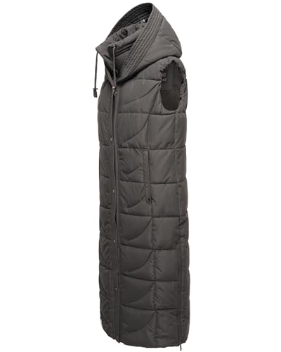 Navahoo Damen Winterjacke warme Steppweste extralang mit Kapuze Brezelchen Anthracite Gr. M von Navahoo