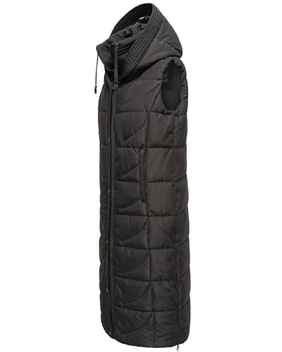 Navahoo Damen Winterjacke warme Steppweste extralang mit Kapuze Brezelchen Black Gr. L von Navahoo