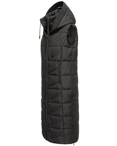 Navahoo Damen Winterjacke warme Steppweste extralang mit Kapuze Brezelchen Black Gr. M von Navahoo