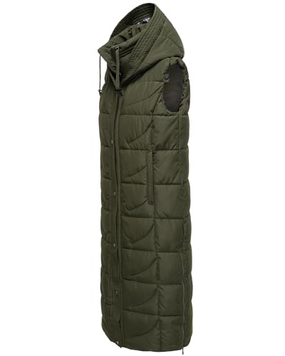 Navahoo Damen Winterjacke warme Steppweste extralang mit Kapuze Brezelchen Dark Olive Gr. L von Navahoo