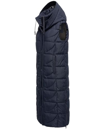 Navahoo Damen Winterjacke warme Steppweste extralang mit Kapuze Brezelchen Navy Gr. S von Navahoo