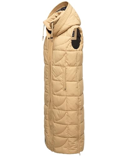 Navahoo Damen Winterjacke warme Steppweste extralang mit Kapuze Brezelchen Sand Gr. L von Navahoo