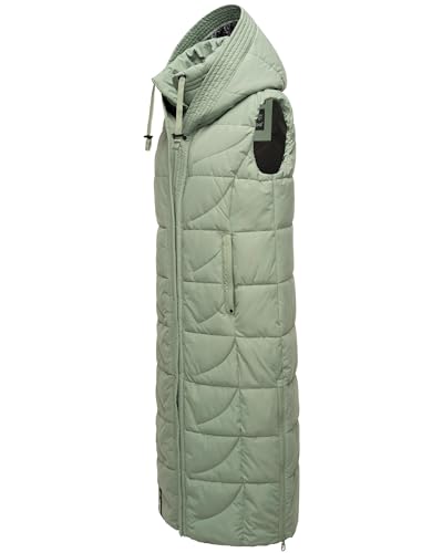 Navahoo Damen Winterjacke warme Steppweste extralang mit Kapuze Brezelchen Smokey Mint Gr. S von Navahoo