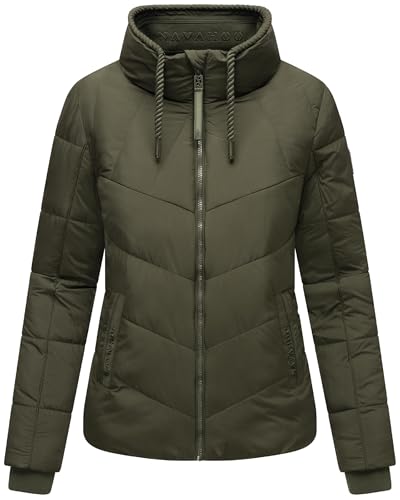 Navahoo Damen Winterjackel warme Steppjacke mit hohem Kragen und auffälligen Kordeln Liebesfee 14 Dark Olive Gr. M von Navahoo