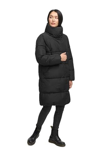 Navahoo Damen Wintermantel (S-3XL) - gesteppt mit hohem Kragen, Taillenzug und 6 Taschen - N111 - Schwarz Größe S - Gr.S von Navahoo