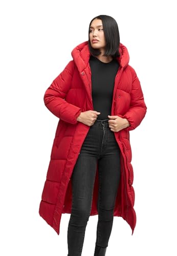 Navahoo Damen Wintermantel (S-XXL) - winddicht, gesteppt, mit Kapuze & Gürtel – N060 - DeepRed Größe L - Gr.L von Navahoo