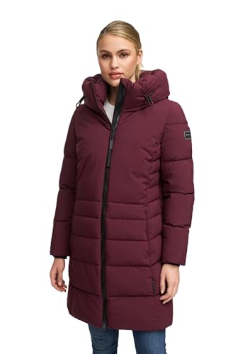 Navahoo Damen Wintermantel (XS-4XL) - gesteppt, mit Kapuze & hohem Kragen - N083 - Wine Größe L - Gr.L von Navahoo