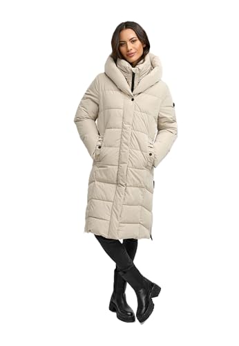 Navahoo Damen Wintermantel (XS-4XL) - gesteppt, mit gefütterter Kapuze und Gehschlitze - N080 - Bone Größe S - Gr.S von Navahoo