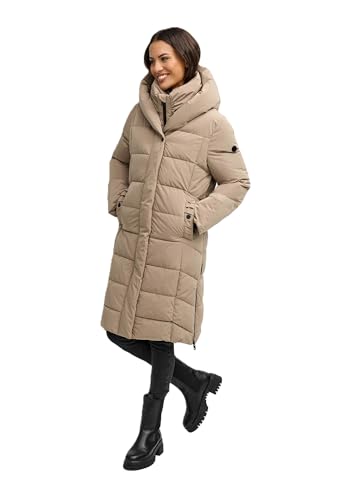 Navahoo Damen Wintermantel (XS-4XL) - gesteppt, mit gefütterter Kapuze und Gehschlitze - N080 - TaupeGrey Größe L - Gr.L von Navahoo