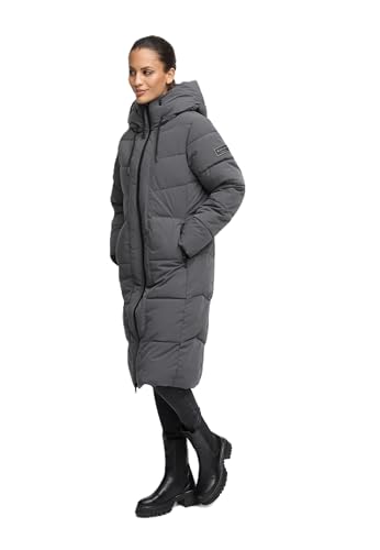 Navahoo Damen Wintermantel (XS-6XL) - gesteppt, mit Kapuze, innen teils mit Fleece - N094 - Anthrazit Größe S - Gr.S von Navahoo