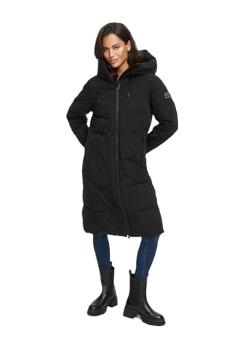 Navahoo Damen Wintermantel (XS-6XL) - gesteppt, mit Kapuze, innen teils mit Fleece - N094 - Schwarz Größe XL - Gr.XL von Navahoo